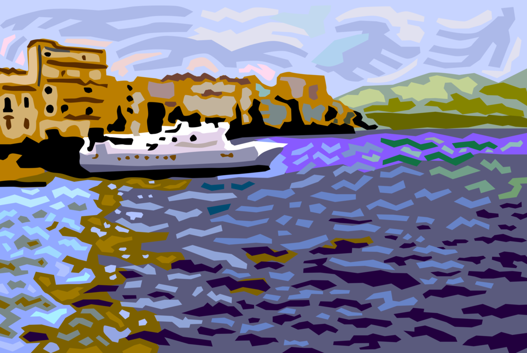 Vector Illustration of Private Yacht Ship Vessel Docked in Harbor