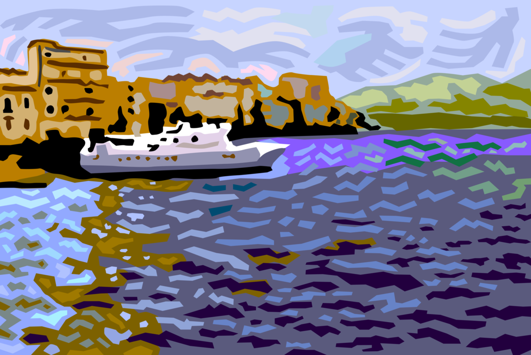Vector Illustration of Private Yacht Ship Vessel Docked in Harbor