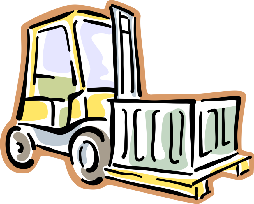 Vector Illustration of Industrial WarehouseForklift Truck Lifts Heavy Objects