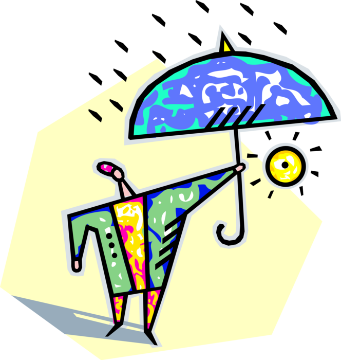 Vector Illustration of It Only Rains on Umbrella or Parasol with Sunshine