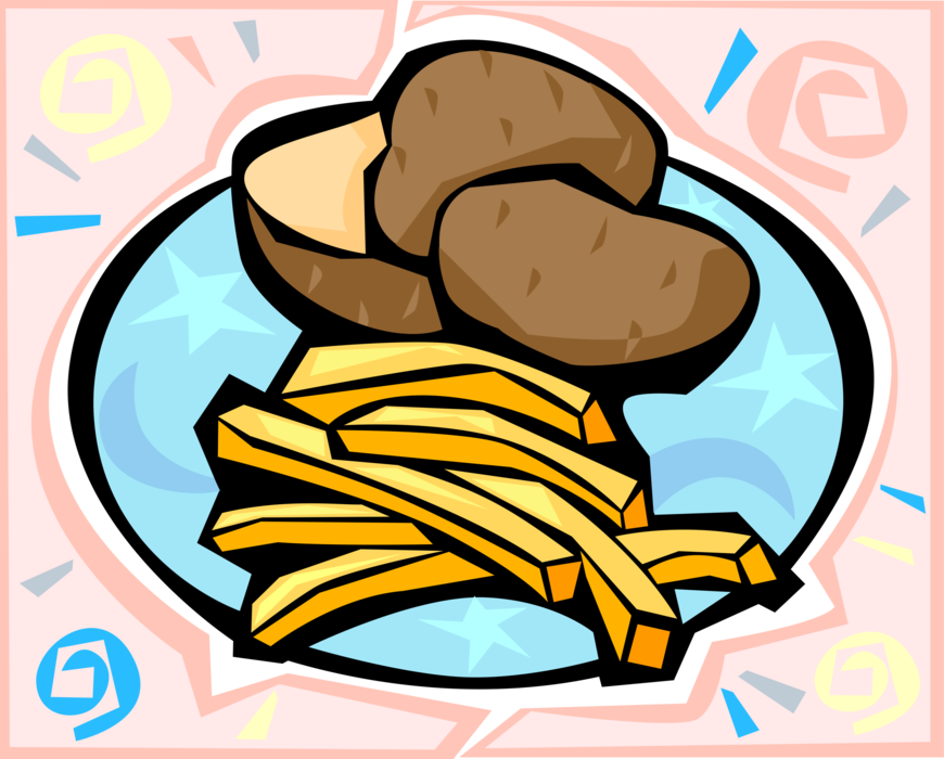 Vector Illustration of Tuber Potatoes with French Fries