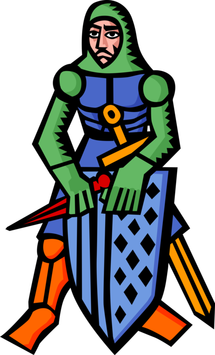 Vector Illustration of Medieval Knight Warrior with Shield and Sword