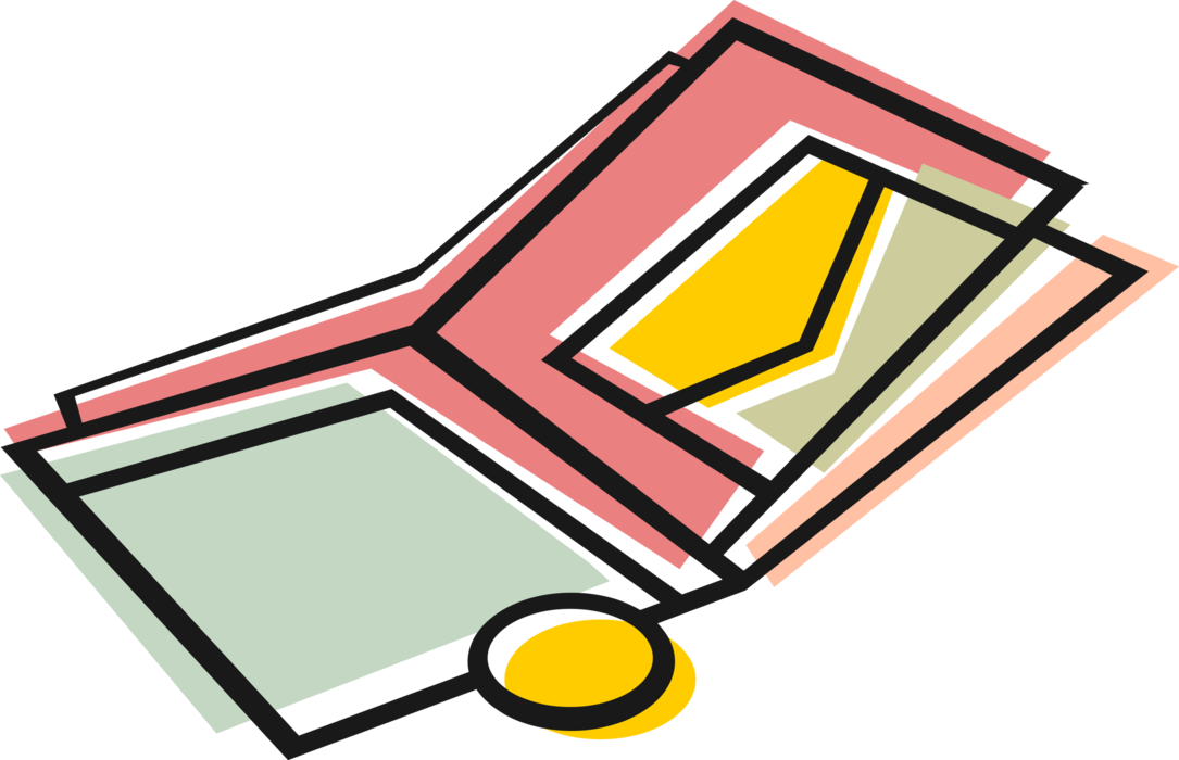 Vector Illustration of Wallet, Pocketbook or Billfold Carries Personal Items of Cash, Credit Cards, Identification Documents