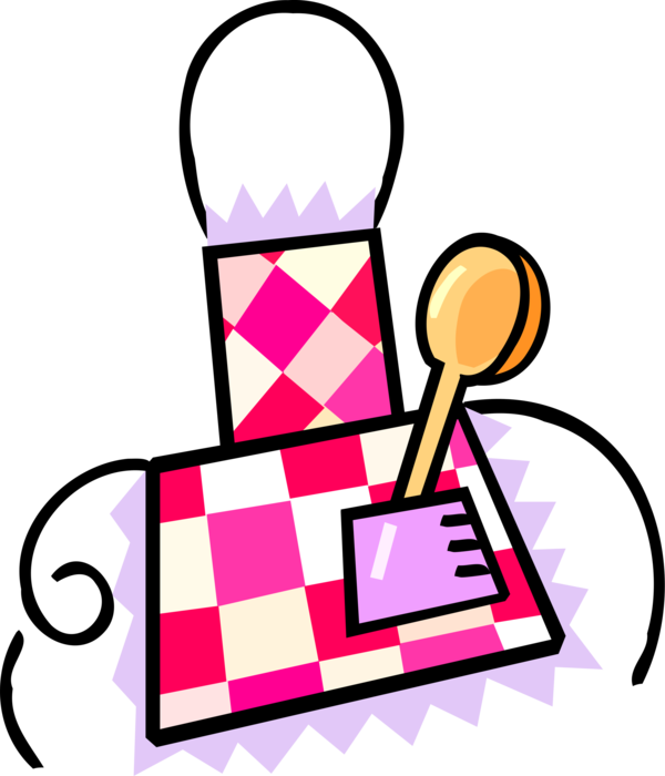 Vector Illustration of Wooden Spoon with Checkered Kitchen Baking Apron