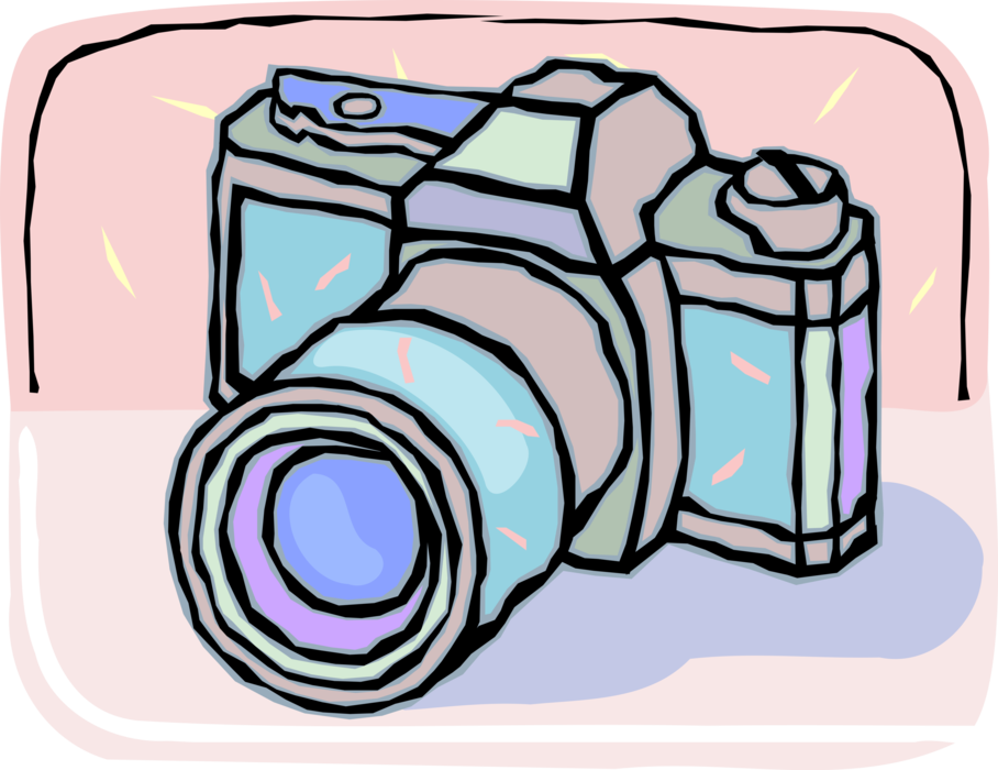 Vector Illustration of Photography Digital SLR 35mm Camera Produces Photographic Images