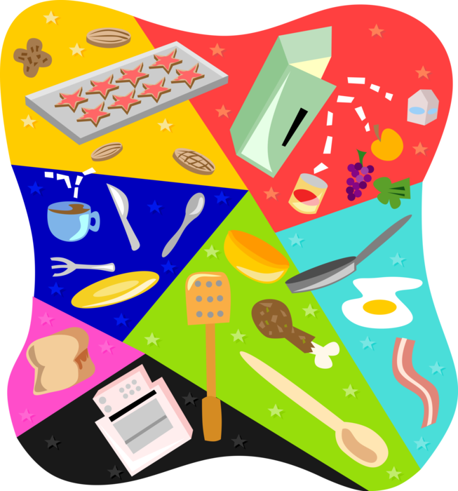 Vector Illustration of Assorted Food Choices and Cooking Utensils