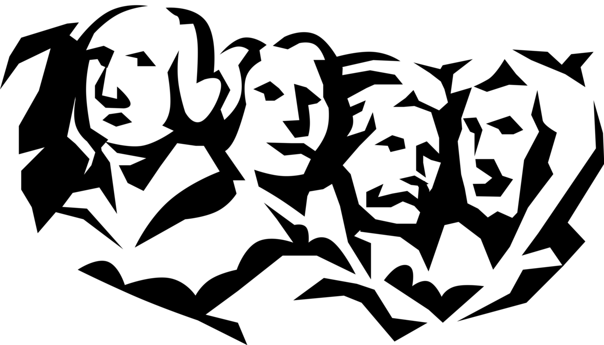 Vector Illustration of Mount Rushmore National Memorial Sculptures of Four United States Presidents, South Dakota