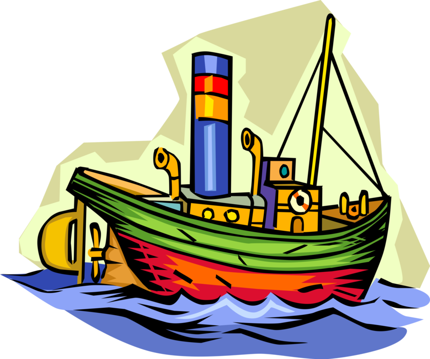 Vector Illustration of Watercraft Vessel Steamship Boat on Ocean