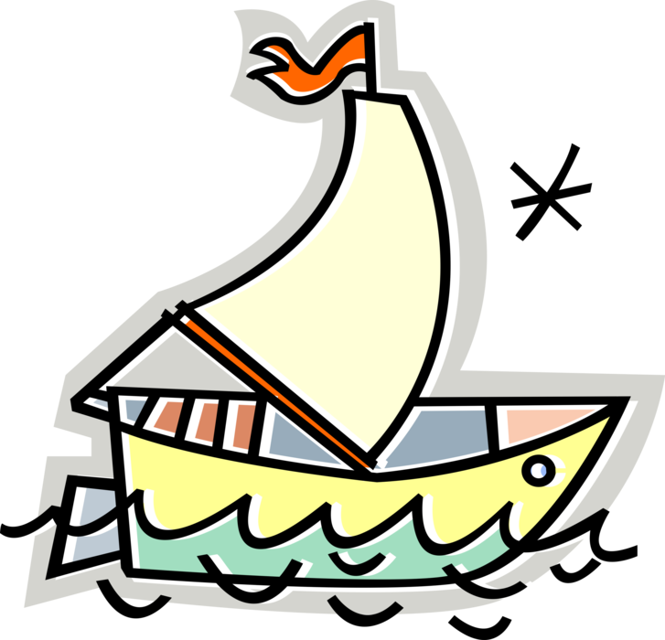 Vector Illustration of Sailboat Under Sail Sailing in Water