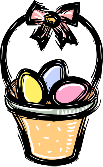 Vector Illustration of Easter Basket Filled with Colored Eggs Celebrate Resurrection of Jesus Christ