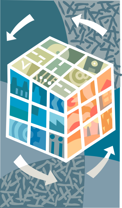 Vector Illustration of Making Business Decisions with Rubik's Cube Puzzle