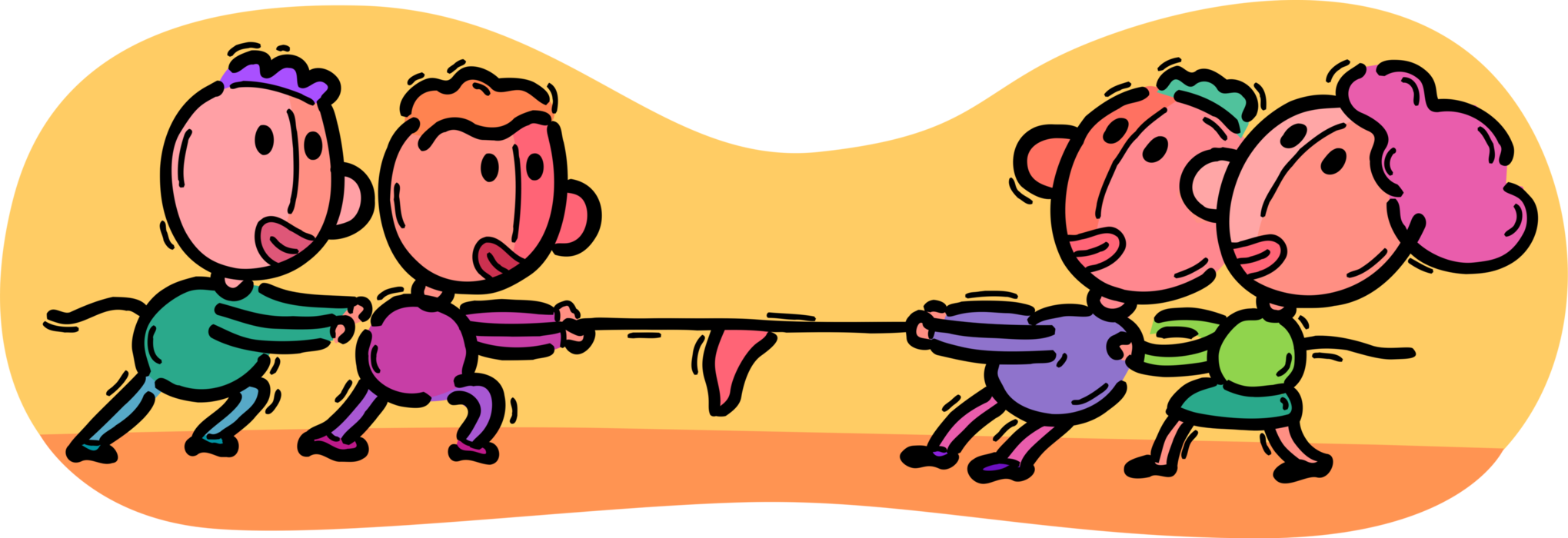 Vector Illustration of Business Colleagues in Tug-of-War Competition with Rope
