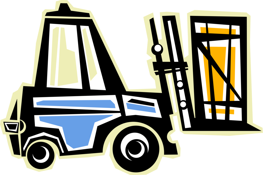 Vector Illustration of Industrial WarehouseForklift Truck Lifts Heavy Objects