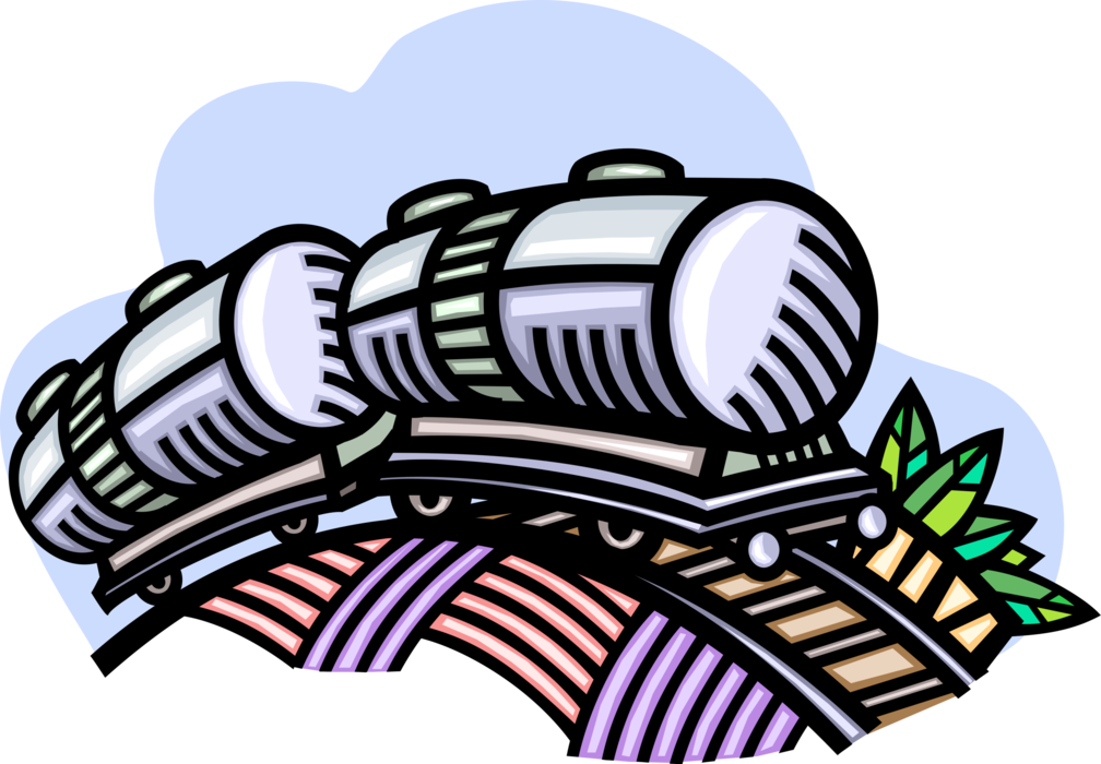 Vector Illustration of Rail Tank Cars for Liquid Commodities on Railway Transport Train Tracks