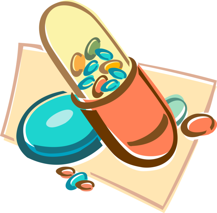 Vector Illustration of Pharmaceutical Oral Dosage Hard-Shelled Gelatin Capsule Gelcap Pills
