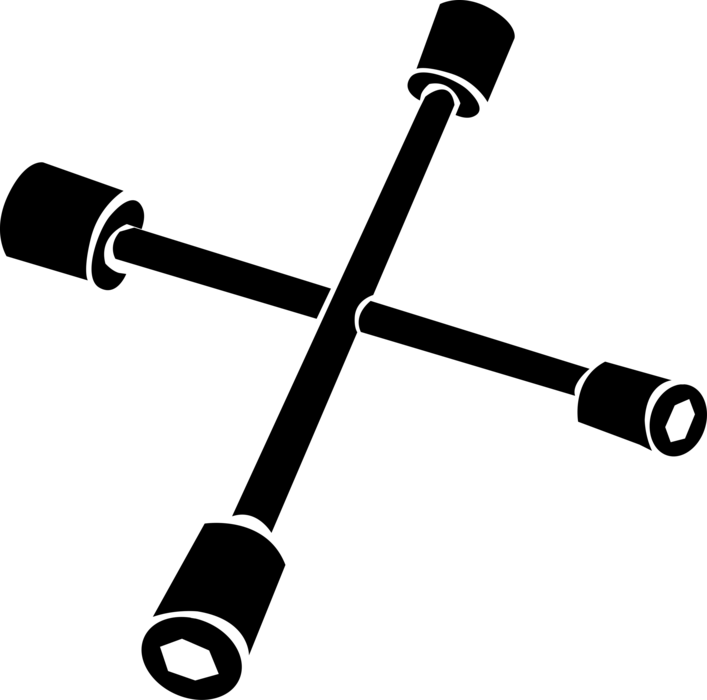 Vector Illustration of Lug Wrench Socket Wrench Loosens and Tightens Lug Nuts on Automobile Wheels