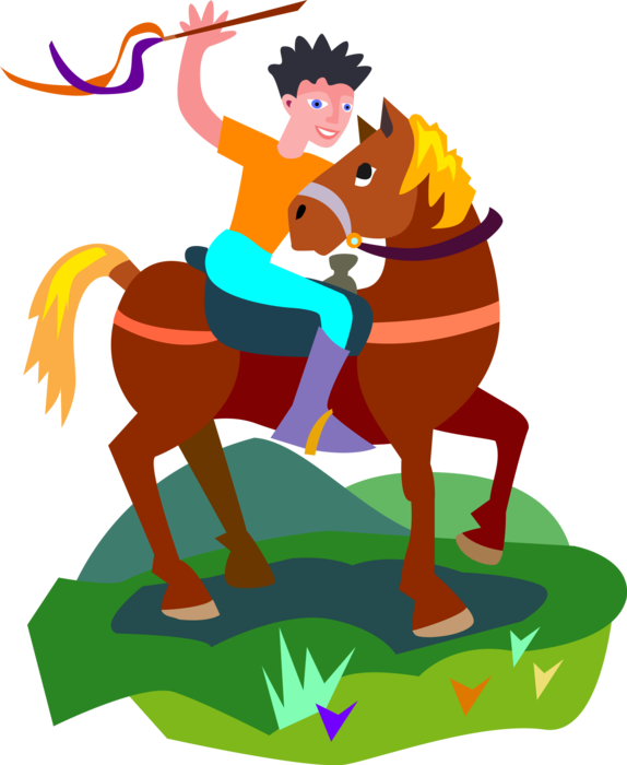 Vector Illustration of Equestrian Rider on Horseback with Horse
