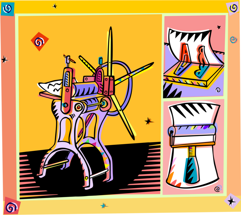 Vector Illustration of Rotary Offset Lithographic Printing Press