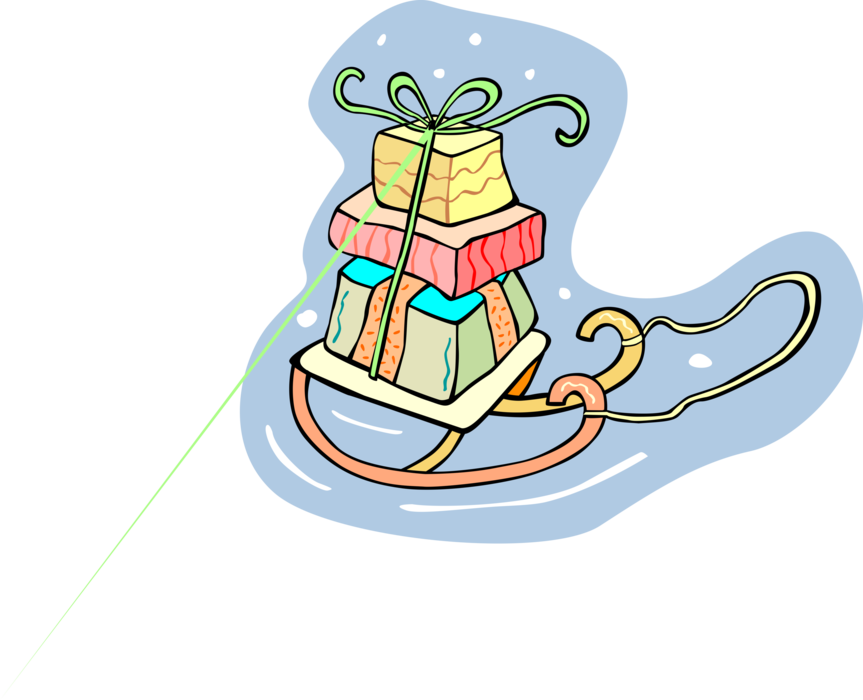 Vector Illustration of Festive Season Christmas Presents on Toboggan Sled