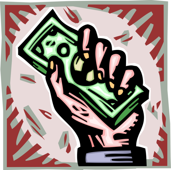 Vector Illustration of Hand Holding Fistful of Currency Money Dollar Bills