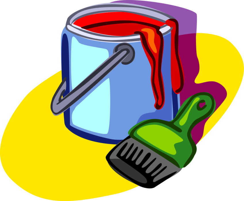 Vector Illustration of Home Renovation and Decoration Paint Can and Paintbrush
