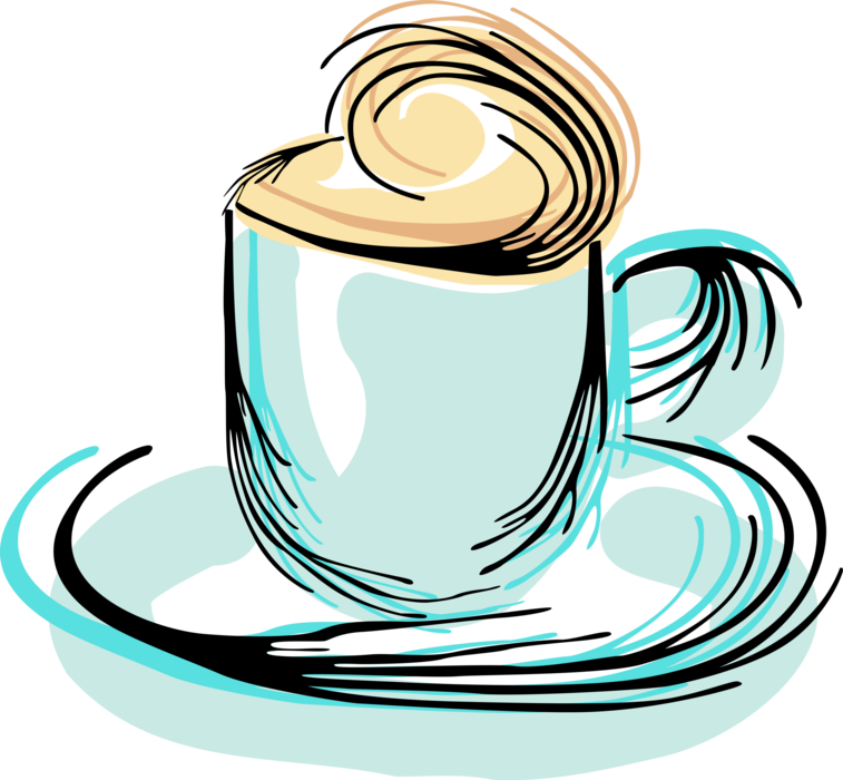 Vector Illustration of Cup of Cappuccino Italian Coffee Drink with Espresso, Hot Milk, and Steamed Milk Foam