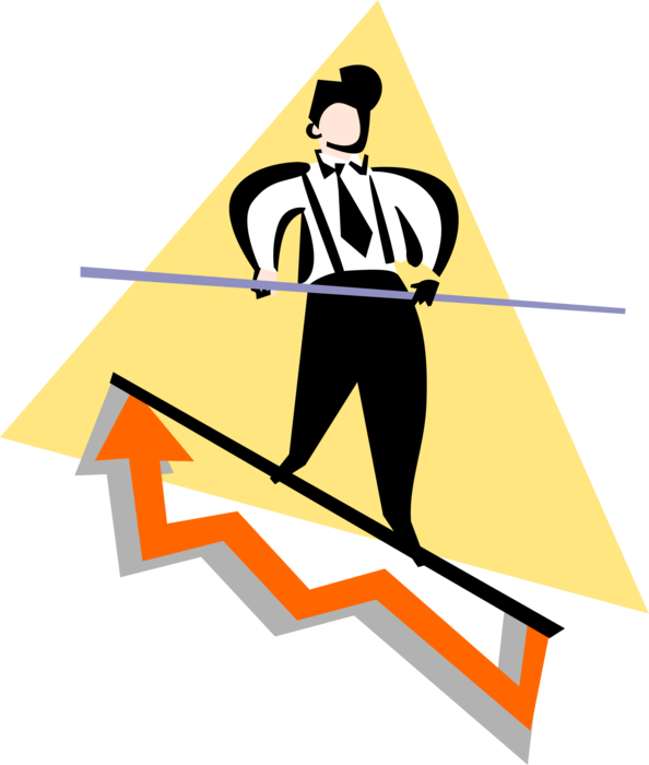 Vector Illustration of Businessman Walking on Tightrope Business Chart Arrow