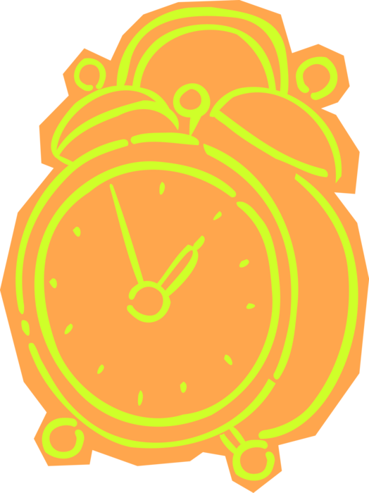 Vector Illustration of Alarm Clock Displays Time and Rings For Wake-Up Call