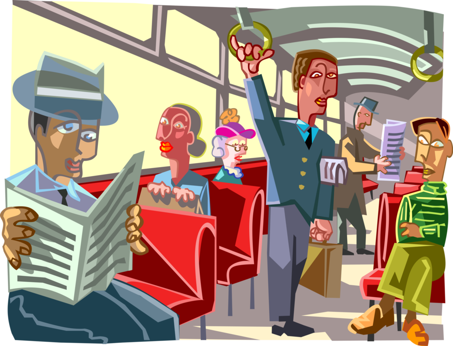 Vector Illustration of Commuter Passengers Use Public Transportation Subway or Bus