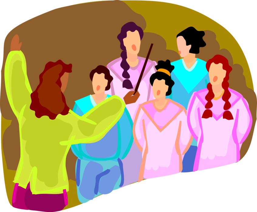 Vector Illustration of Choir Conductor Conducting Singers Singing