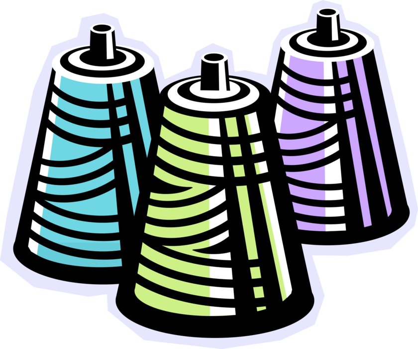 Vector Illustration of Bobbin Spindles or Cylinders with Yarn Thread
