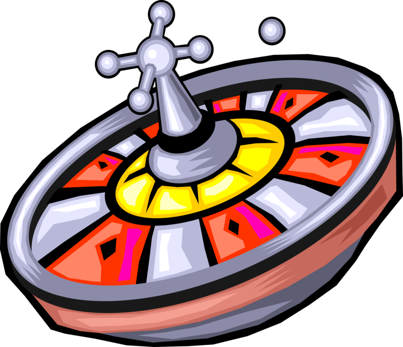 Vector Illustration of Casino Gambling Games of Chance Spinning Roulette Wheel