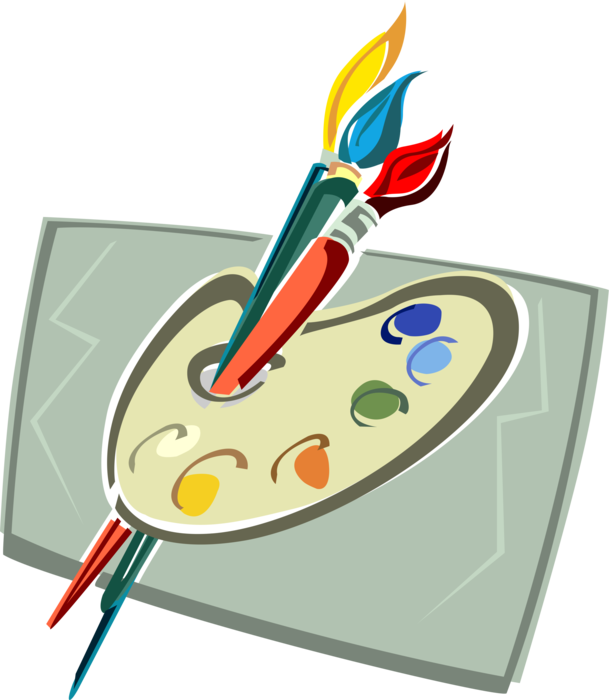 Vector Illustration of Visual Arts Artist's Paint Palette and Brushes