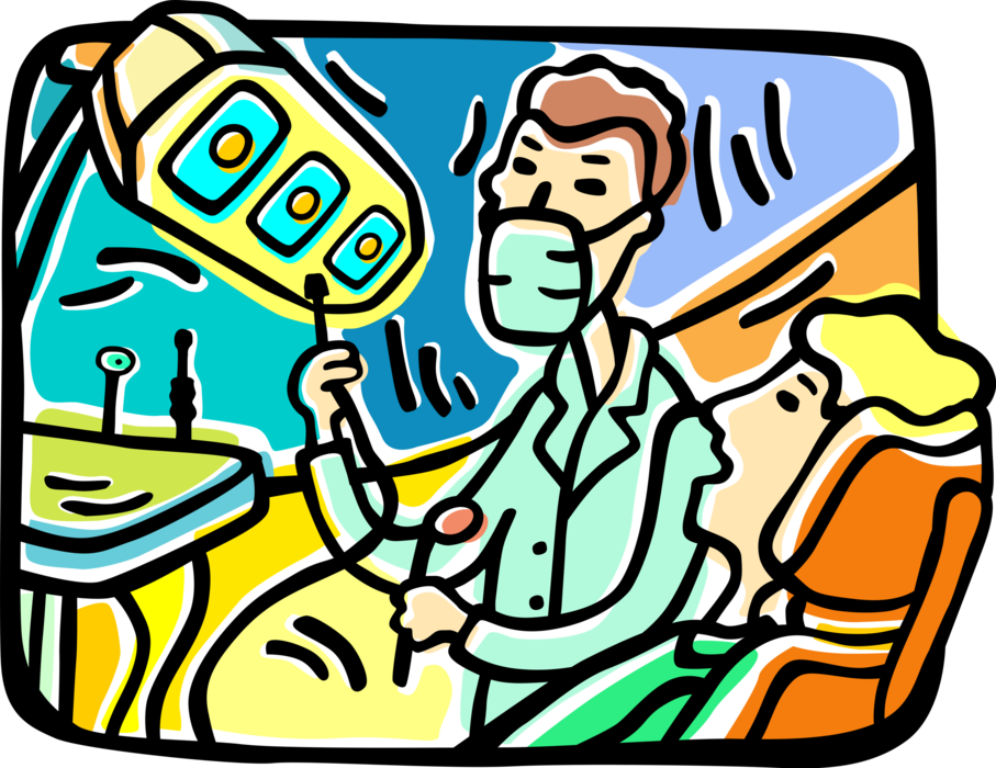 Vector Illustration of Dentist's Office Dental Examination with Dentist and Patient