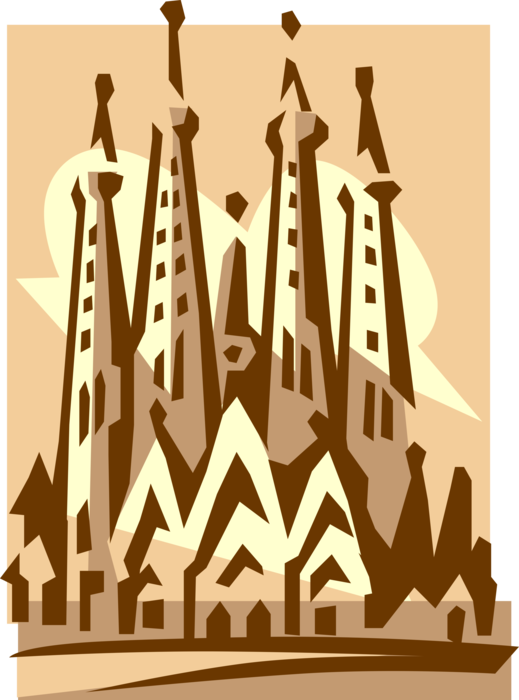 Vector Illustration of la Sagrada Família Basilica Cathedral Designed by Antoni Gaudí, Barcelona, Spain 