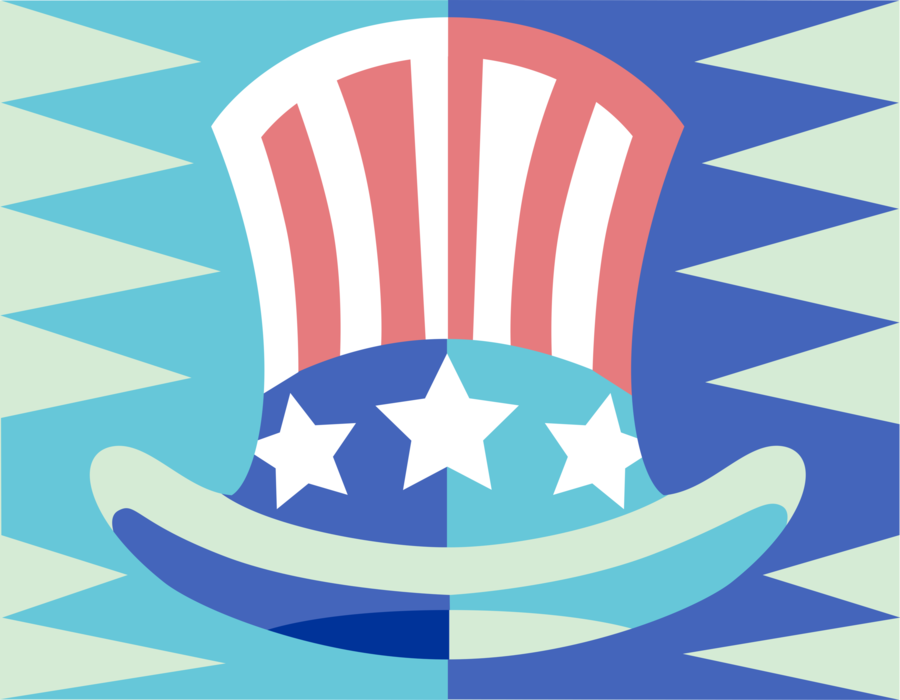 Vector Illustration of Washington, D.C. Capitol Building with Uncle Sam's Hat on 4th of July Independence Day
