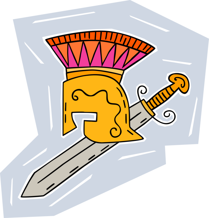 Vector Illustration of Roman Warrior's Helmet and Sword Weapon