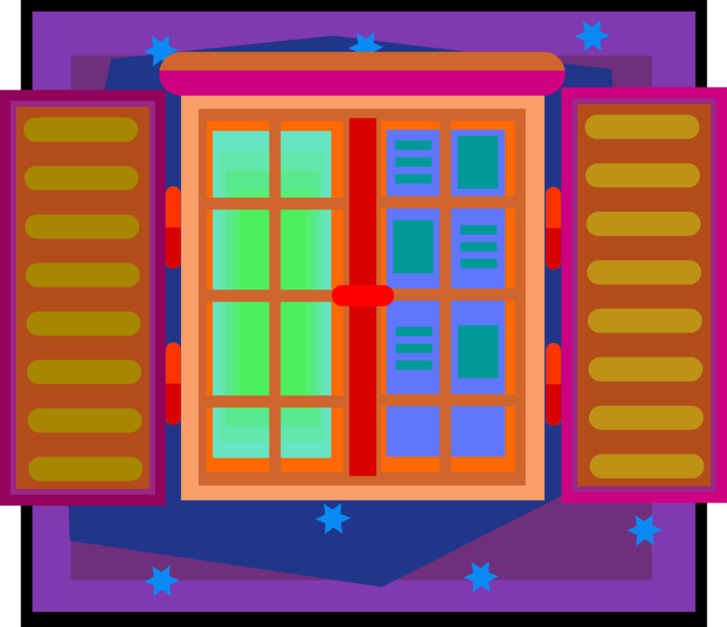 Vector Illustration of Window with Shutters