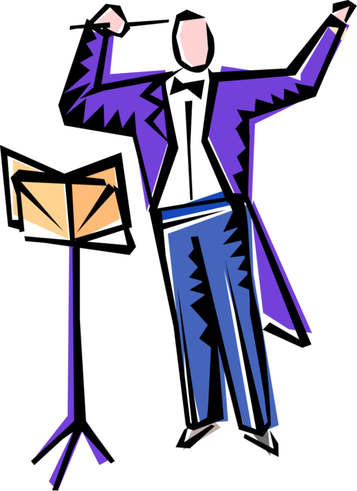 Vector Illustration of Orchestra Conductor Maestro Conducts Symphony 