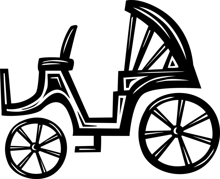Vector Illustration of Vintage Horse-Drawn Carriage Transportation Vehicle Driven by Coachman
