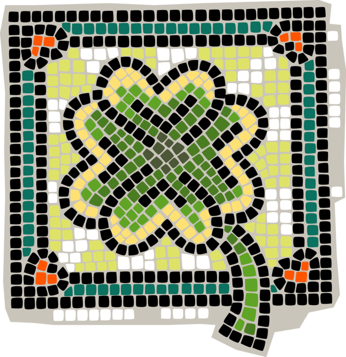 Vector Illustration of Decorative Mosaic St. Patrick's Day Lucky Shamrock Four-Leaf Clover