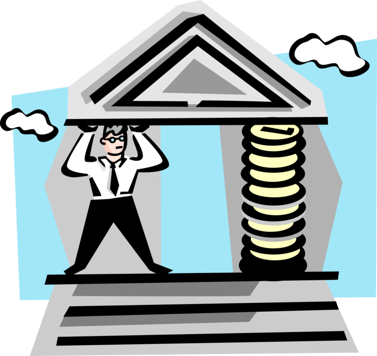 Vector Illustration of Financial Institution Bank Held Up by Human Intervention