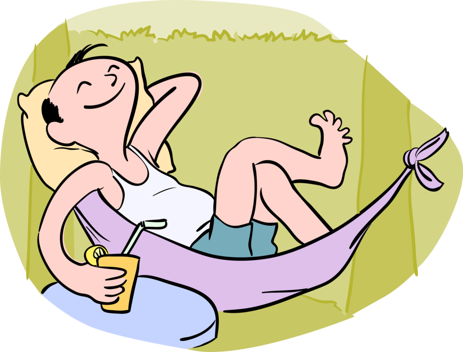 Vector Illustration of Rest and Relaxation R&R in Backyard Hammock.
