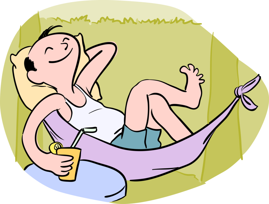 Vector Illustration of Rest and Relaxation R&R in Backyard Hammock