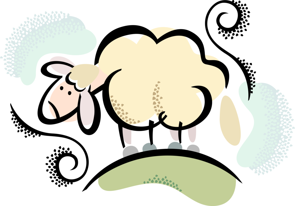 Vector Illustration of Domestic Farm Livestock Animals Young Woolly Sheep Lamb