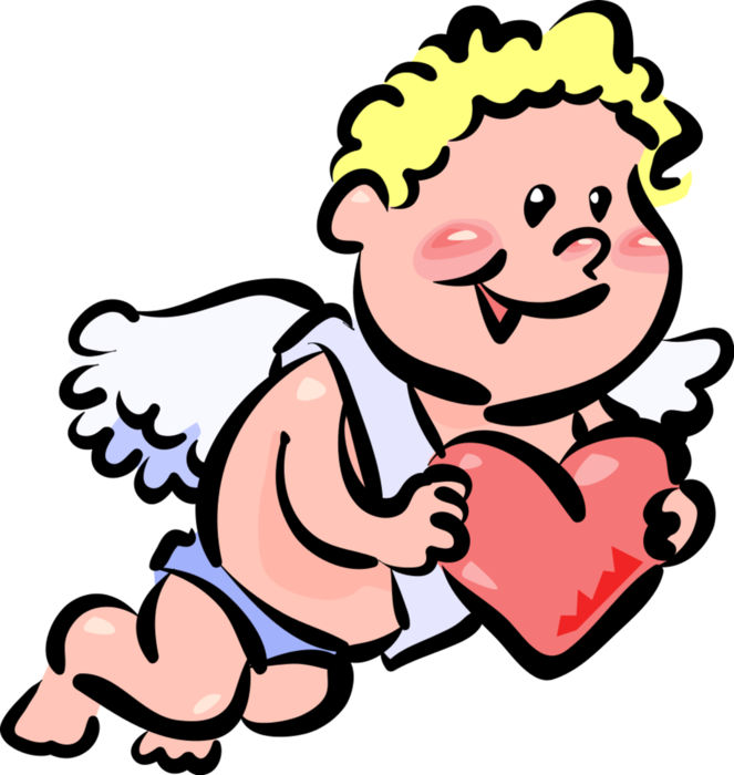 Vector Illustration of Cupid God of Desire and Erotic Love with Love Heart