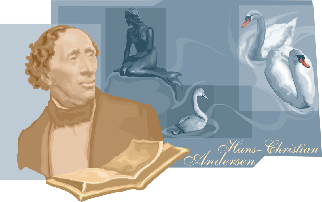 Vector Illustration of Hans Christian Andersen, Danish Author Writer Wrote Fairy Tales