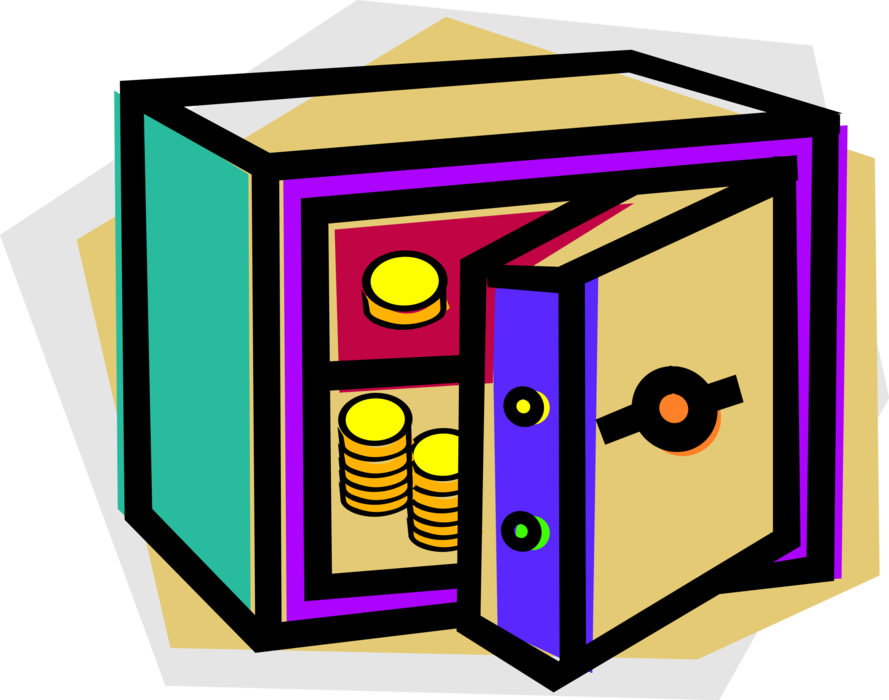 Vector Illustration of Open Bank Vault or Safe with Cash Money Currency Coins