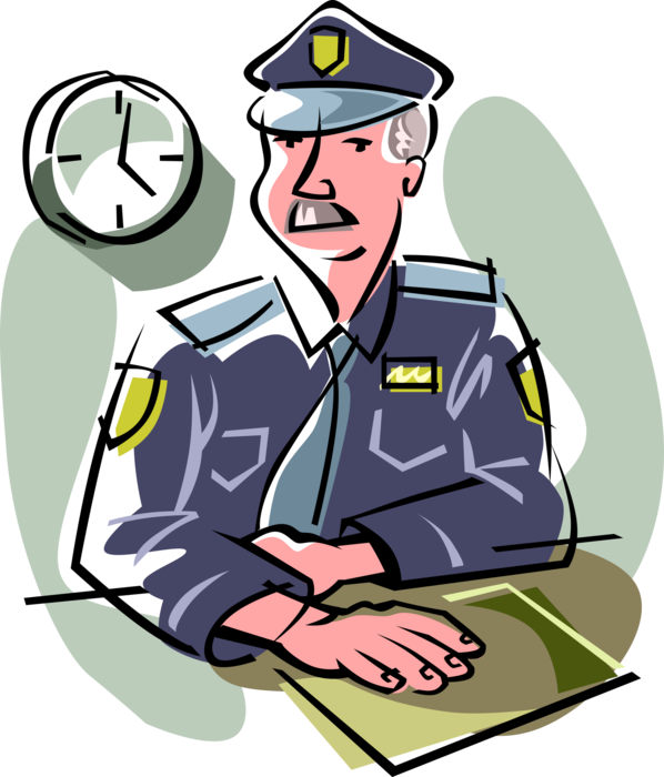 Vector Illustration of Police Captain at Precinct Desk Dispatches Patrol Officers on Routine Cases