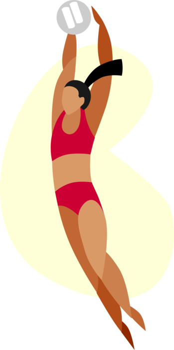 Vector Illustration of Sport of Beach Volleyball Player Jumps to Spike Ball